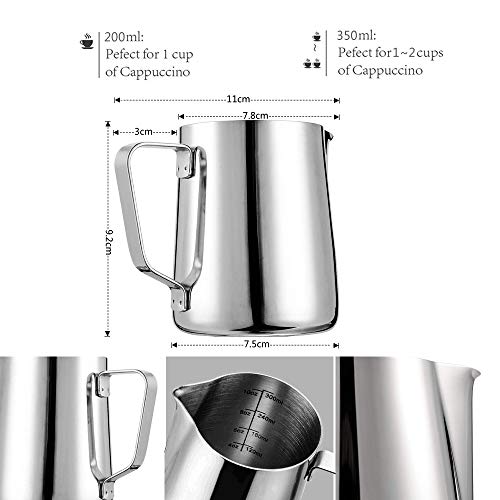 Dailyart Milk Frothing Jug Frothing Pitcher Espresso Steaming Pitcher Barista Tool Coffee Machine Accessory 304 (18/8) Stainless Steel 350ml (12oz)