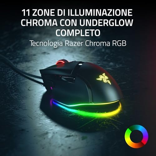 Basilisk V3 35K - Mouse da gioco cablato ergonomico e completamente personalizzabile - Sensore ottico Focus Pro 35K (rotellina HyperScroll, illuminazione Chroma a 11 zone) Nero