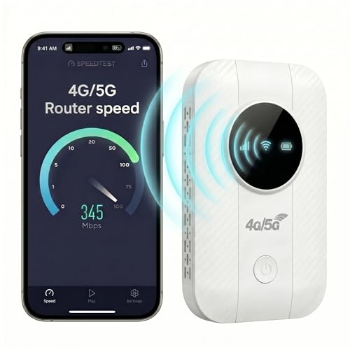 Routeur 5G Portable WiFi 6 -Modem Internet Mobile Haut Débit Déverrouillé， Point d'Accès Mobile (MiFi) pour Voyage, Batterie 2100mAh (12h Autonomie), USB-C, WPA3, Nano SIM, Plug & Play-CC