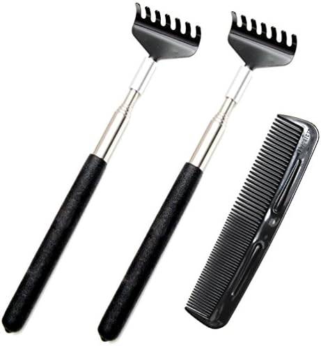 Favorict - Ultimate Telescopic Stainless Steel Extendable Back Scratcher (Pack 2, Black) included Favorict 5" Pocket Comb