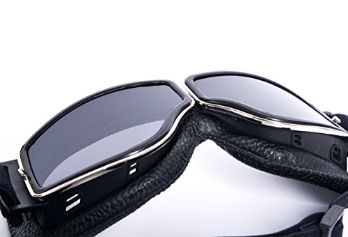 Triclicks Vintage Motorcycle Goggles, Motocross ATV Off-Road Eyewear Snowboard Ski Bikes Half Helmet Goggles Sports Glasses Aviator Pilot Cruiser Scooter Goggle (Black, Smoke)