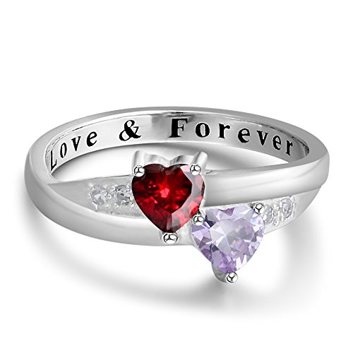 2 Simulated Birthstones Promise Rings for Her Love Forever Engraved Choose Your Color Engagement Rings (Jan-Jun,8)
