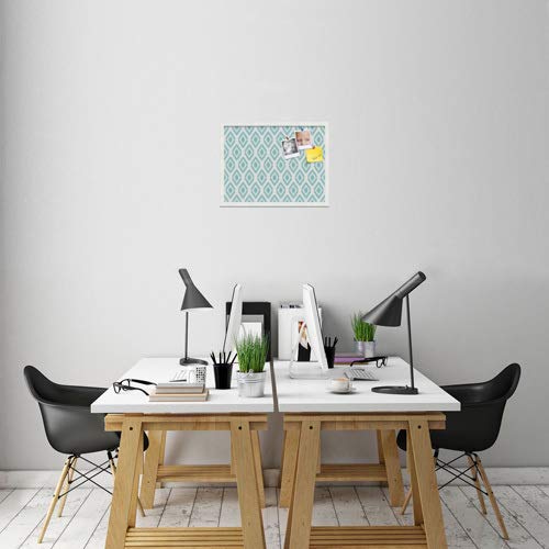 PinPix custom printed pin cork bulletin board made from canvas, Ikat Aqua 24x18 Inches (Completed Size) and framed in Satin White Frame (PinPix-Group-65)
