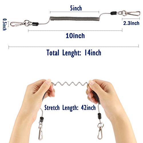 BB Hapeayou Coil Lanyard (4pcs) Safety Heavy Duty Retractable Coiled Tether with Carabiner for Fishing Tackle, Pliers, Kayak, Boating, Tools (Black)