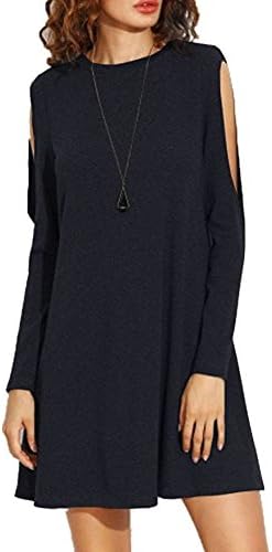VertHome Women's Cold Shoulder Loose Dress Long Sleeve Casual Solid Color Mini Dress Homewear