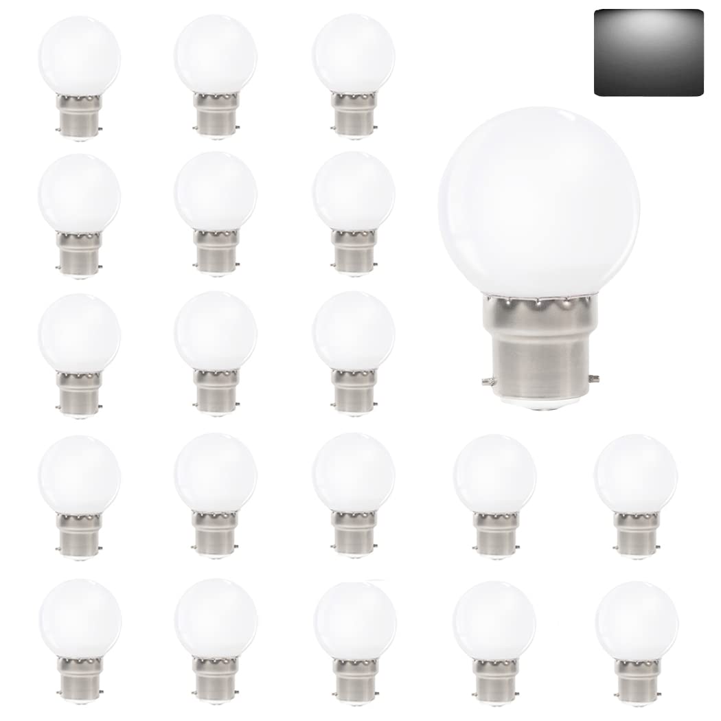 VIRANSHEN LED 20 Pack B22 LED Light Bulb 3W, Cool White, 240Lm, Mini Golfball Bayonet Energy Saving Bulb for Indoor and Outdoor Lighting Decoration Party Patio Garland Garden