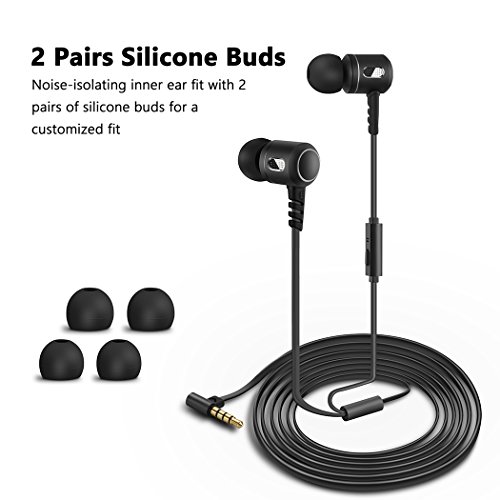 Earbuds, HokoAcc In-Ear Headphones Noise Isolation Headset Heavy Bass Earphones with Microphone for iPhone Samsung iPad and Most Android Phones, Black - Thumbnail 2