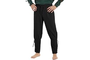 COS2BE Men's Medieval Ankle Tapered Banded Cuff Pants Viking Navigator Pirate Renaissance Costume Gothic Casual Trousers