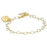 Vanbelle 18K Gold Plated Jewelry - Sewn Open Heart Bracelet with Hanging Puffed Heart Charm Bracelet - Beautifully handcrafted for Women - 7" long + 1" extender