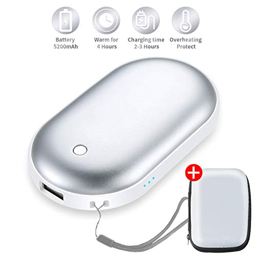 sherry Hand Warmers Rechargeable, USB Hand Warmer Reusable 5200mAh USB Beverage Warmers Portable Heater Battery Hot Pocket Warmer Silver - Thumbnail 7