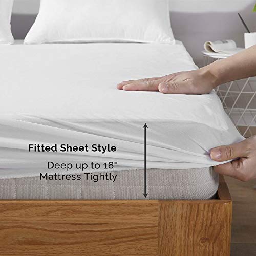 Beclecor Waterproof Mattress Protector， Breathable Comfortable Smooth Surface Mattress Cover for Maximum Protection ，18” Deep Pocket -Queen