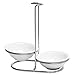 MyGift Set of 2 Ceramic Spoon Rest, Upright Ladle Holder Ceramic Dish with Silver Stainless Steel Rack