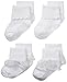 Nuby Baby Girl 4-Pack Ruffle Turn Cuff Socks, 12-24 Months, White