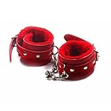 PU Leather Adjustable Soft Handcuffs Restrain Wristcuffs and Ankle Bracelets Toys (Red)
