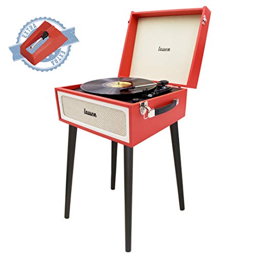 Lauson YT578 Vinyl Record Player with Speaker | Vintage Style | Record Player USB Stand | 3-Speed Turntable and Digital Encoder | Vinyl Record Player Portable | Headphone Jack and RCA (Red)