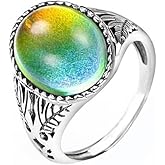 Q&D&S Silver Mood Ring for Women Vintage Rings FOR MEN Control Statement Ring Color Change Mood Rings Jewelry