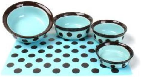 Stoneware 6" Teal/Brown Spot Pet Dish