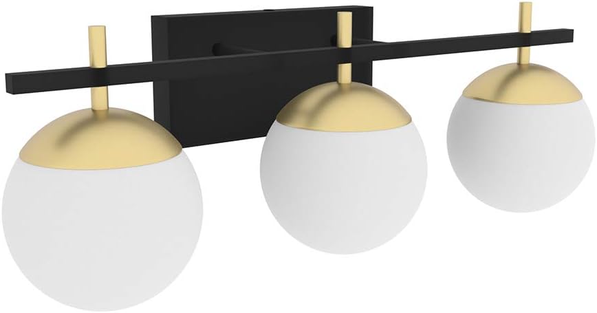 Ralbay Mid Century Modern Bathroom Vanity Lights 3-Light Milky Glass Modern Bathroom Vanity Lights Over Mirror, Black/Golden Wall Light Fixture for Bathroom (Exclude Bulb) - - 