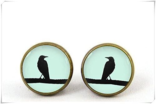 black crow earrings gothic raven stud earrings black white bird jewelry -with gift box