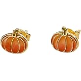 Tiny Pumpkin Stud Earrings for Women Gold Plated Cute Enamel Thanksgiving Fall Cartilage Tragus Small Studs Earring Fashion Halloween Festival Jewelry Gifts Daughter Bff
