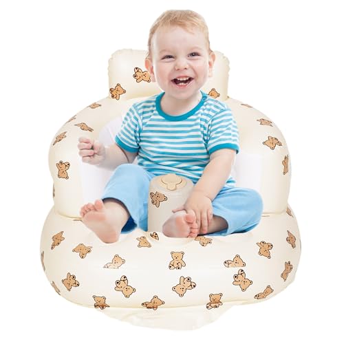 Inflatable Baby Seat Blow up Chair Inflatable Infant Chair for Babies 3-36 Months Learn to Sit up Floor Seat Bliss Built in Air Pump Brown Bear