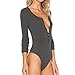 May&Maya Women's Deep Scoop Neckline Button Placket Bodysuit Gray Size L
