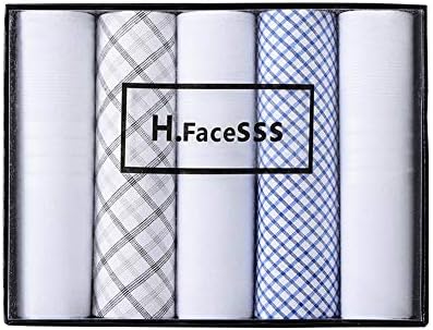 H.FaceSSS Cotton Men's Handkerchiefs 5 Pack Fine Pocket Square Hankies with Gift Box