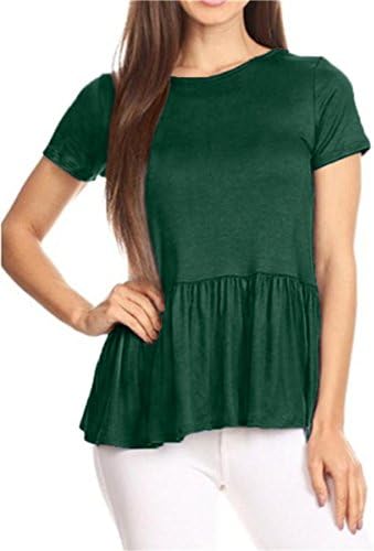 GOCHIC Women's Crew Neck Short Sleeve Ruffle Hem Peplum Tops Shirts Green Small