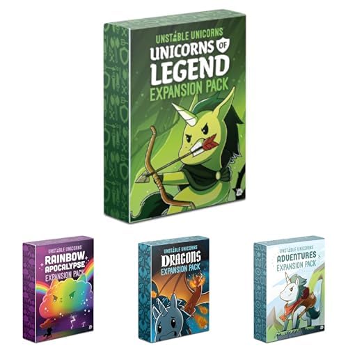 Unstable Unicorns - Four Expansion Pack Bundle: Includes Unicorns of Legend, Adventures, Rainbow Apocalypse, and Dragons Expansion Packs Image