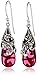 Amazon Collection Sterling Silver Oxidized Genuine Marcasite and Red Glass Teardrop Dangle Earrings