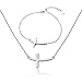 ATHENAA S925 Sterling Silver Concise Sideways Cross Pendant Necklace and Bracelet