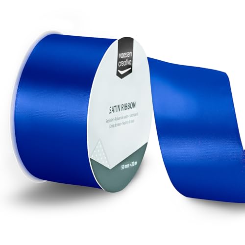 Vaessen Creative Satijnlint Felblauw - 20 m x 50 mm - Dubbelzijdig Cadeaulint op Rol voor Knutselen, Decoraties, Kaarten Maken, Scrapbooking en DIY