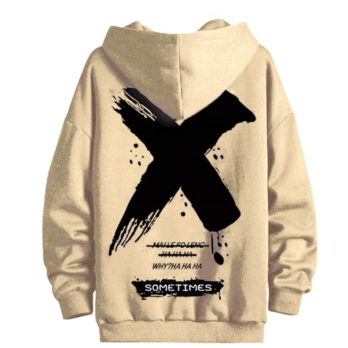 Moshtashio Hoodie Herren Basic Kapuzenpullover Langarm Sweatshirts Classic Männer Sweatjacke Druck Pullover Unisex Casual(Beige,M)
