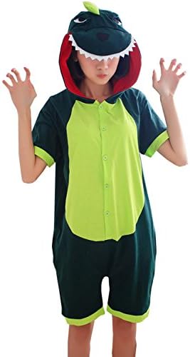 AyerVici Adult Unisex Animal Onesies Summer Short Sleeves Sleepwear Pajamas Customes (Green Dinosaur,M)