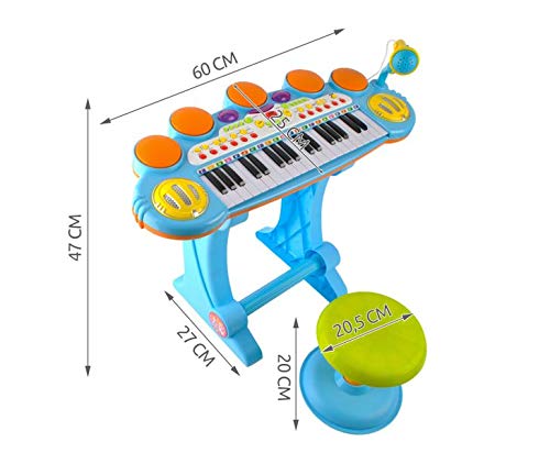 O.B Toys&Gift Musical Instrument Piano Toy 37-Key Kids Electronic Keyboard Organ w/ Stool , Microphone , Record & Playback Custom - Electronic Piano Toy for Kids & Toddler (Blue) - Thumbnail 6