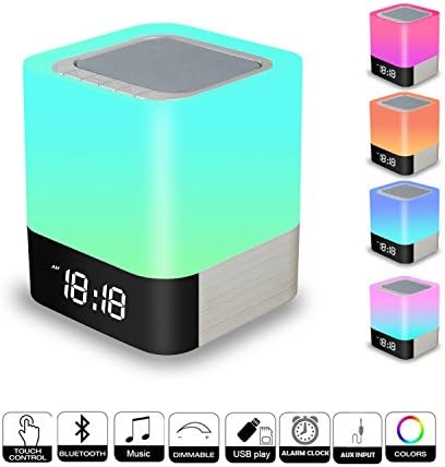 Portable Bluetooth Speaker + LED Night Light Lamp, with LED Display, Handsfree Speakerphone, Alarm Clock, Micro SD Card & USB & AUX Slots for Smart Phone, MP3, iPad, Tablet and More (10 hrs Playtime)