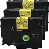 NEOUZA 3PK Black on Yellow Label Tape Compatible for Brother TZ TZe631 TZ-631 TZe-631 12mm P-Touch 8m