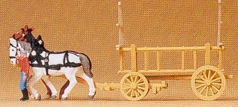 HORSE DRAWN RACK WAGON - PREISER N SCALE MODEL TRAIN ACCESSORIES 79476