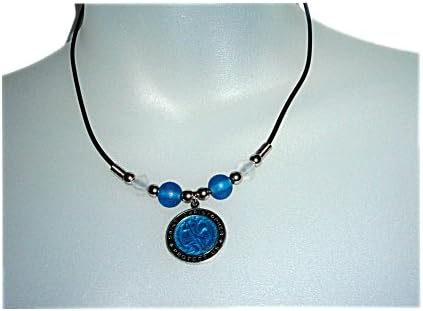 Pewter St. Saint Christopher Medal Blue Glass Bead 16" Surfer Choker