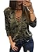 OQC Women's Camo Shirts Camouflage Print Choker V Neck Long Sleeve Lace Up Slim Tops Blouse