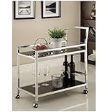 Chrome Metal Bar Tea Serving Cart With Black Tempered Glass