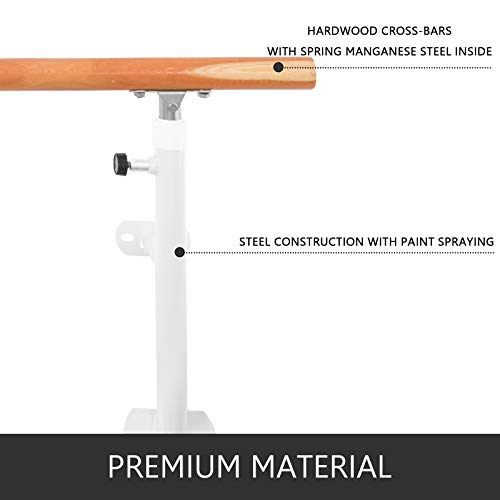 Popsport Barre Trainer Single Bar Traditional Wood Fixed Wall Mount Ballet Barre(4FT,White Single)