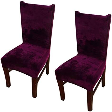 Pinji 2Pcs Stretch Chair Cover Thicken Removable Dining Room Protector Seat Slipcover Purple