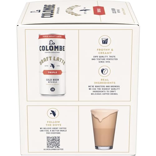 LA COLOMBE TRIPLE DRAFT LATTE – 9 FL. OZ. 4 PACK – 100% ARABICA, SINGLE-ORIGIN, BRAZILIAN COLD BREW COFFEE WITH LACTOSE-FREE FOAMY MILK, PREMIUM COFFEE ON THE GO, 175MG NATURAL CAFFEINE