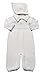 Boy's White Cotton Knit Christening Baptism Longall w/Blue Cross and Hat 9 Mo