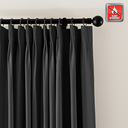 ChadMade Fire Resistant Flame Retardant Thermal Insulated Curtain Drapery Panel Pinch Pleat, Black 52" W x 84" L for Home, Office, Hotel, School, Cinema and Hospital (1 Panel)