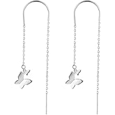 SLUYNZ 925 Sterling Silver Butterfly Dangle Earrings Chain for Women Teens Butterfly Drop Earrings Threader Tassel