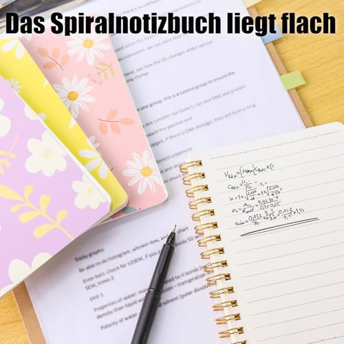Koogel 8 Stück Notizbuch Ringbuch, 14,5 x 10,5cm Spiralblock 160 Seiten Linierte Notizbuch Spiralbindung Schreiben Blümchenmuster für Büro Schule Haus Studieren