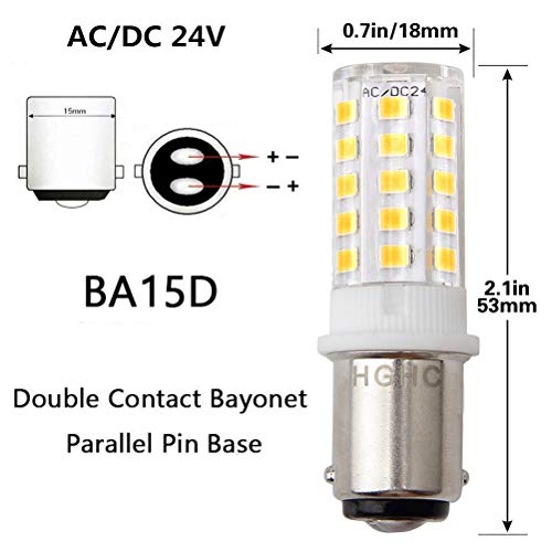 LED Ba15d 5W Light Bulb 24V AC/DC Warm White 3000K - Double Contact Bayonet Parallel Pin Base 1076 1130 1176 1142 LED 35W RV Replacement Bulb, for Car RV Camper Lighting(Pack of 2)