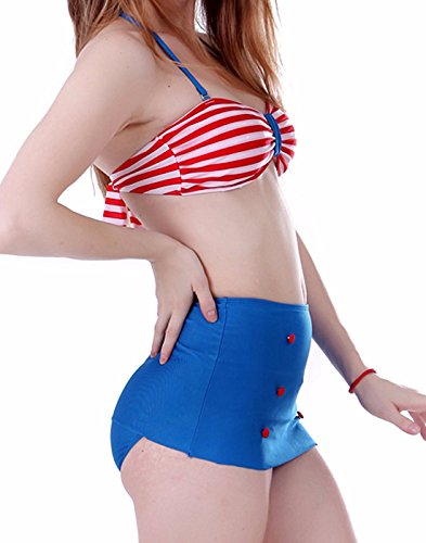 Girls High Waist Bikini Swimsuit Push-up Strip Polkadot Swimwear